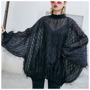 💐Cathlyn Metallic Eyelash Oversize Top